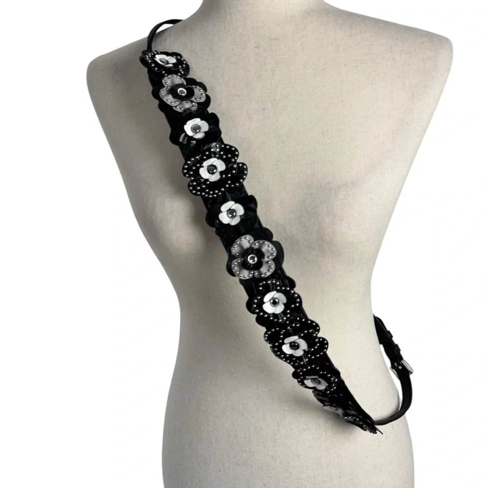 Michael Kors leather Floral Embellished Black and White Women's‎ crossbody Strap